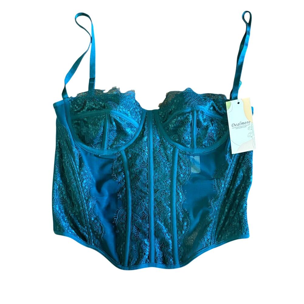 BRAND NEW Dark Green Lace Corset Top Underwire Bustier Women's Size Large NWT
